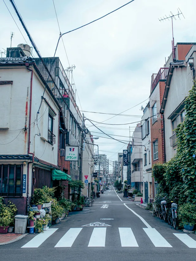 A quiet residential street and bicycle in Tokyo